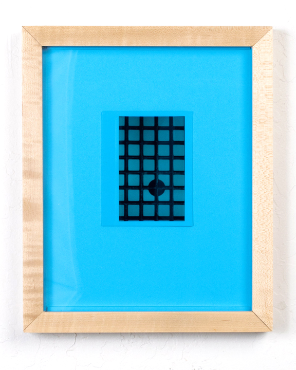 A blue dyed silver gelatin print of a grid.
