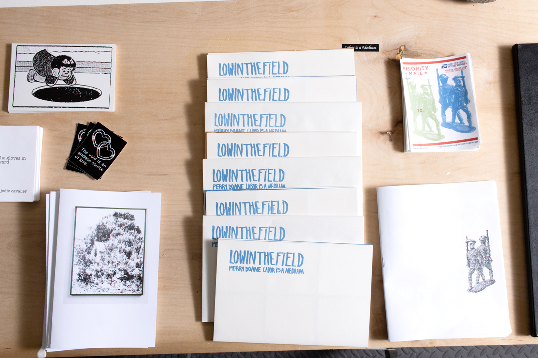 Booklets and ephemera on a table
